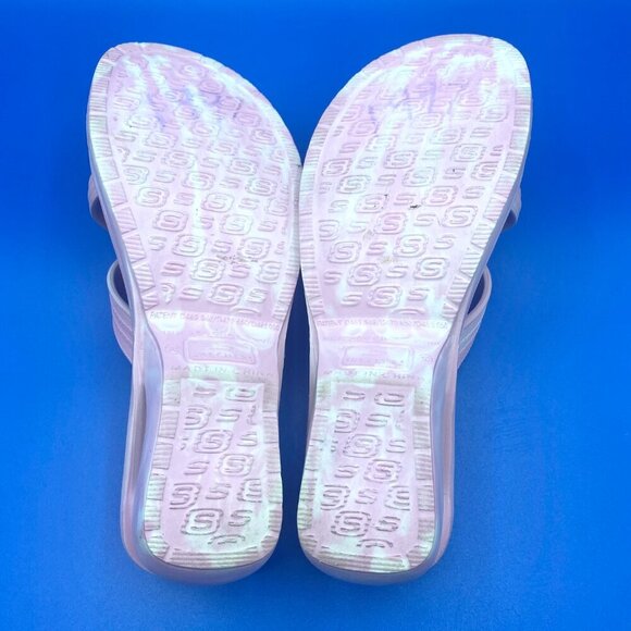 Skechers Sandals Womens 10 Cali Gear Shoes Pink/White Slip On Wedge Flip Flops - Picture 9 of 10